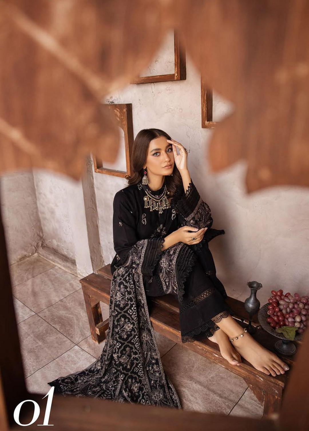 Elma by Riaz Arts Embroidered Leather Peach Suits Unstitched 3 Piece RA22E 01 - Winter Collection