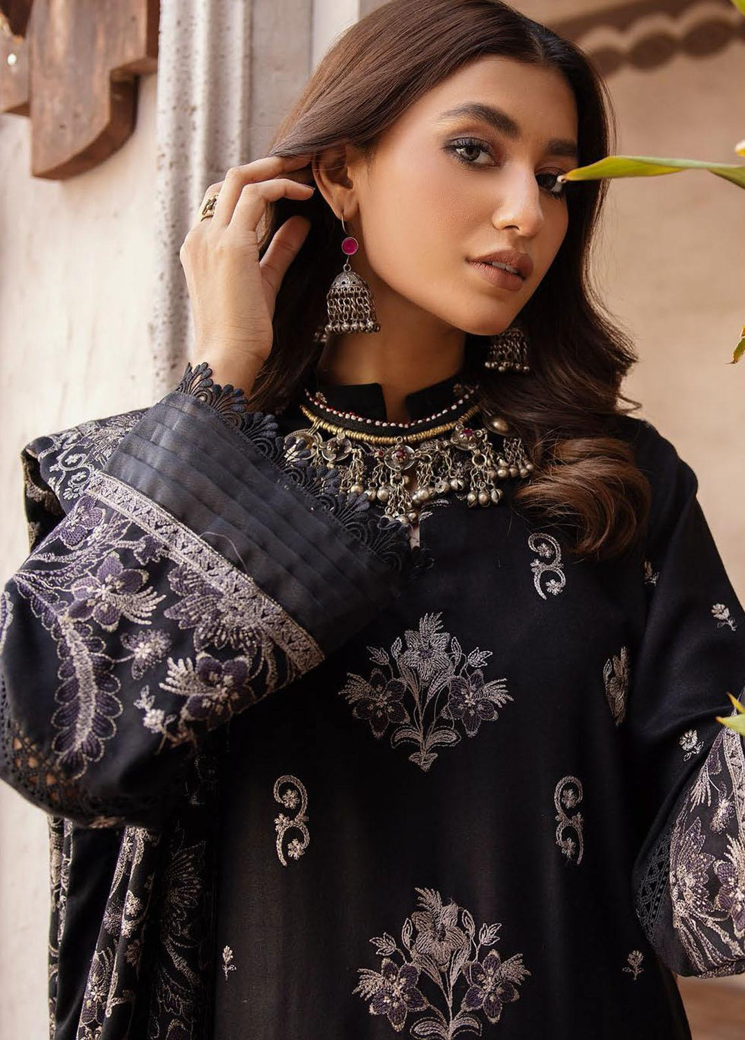 Elma by Riaz Arts Embroidered Leather Peach Suits Unstitched 3 Piece RA22E 01 - Winter Collection