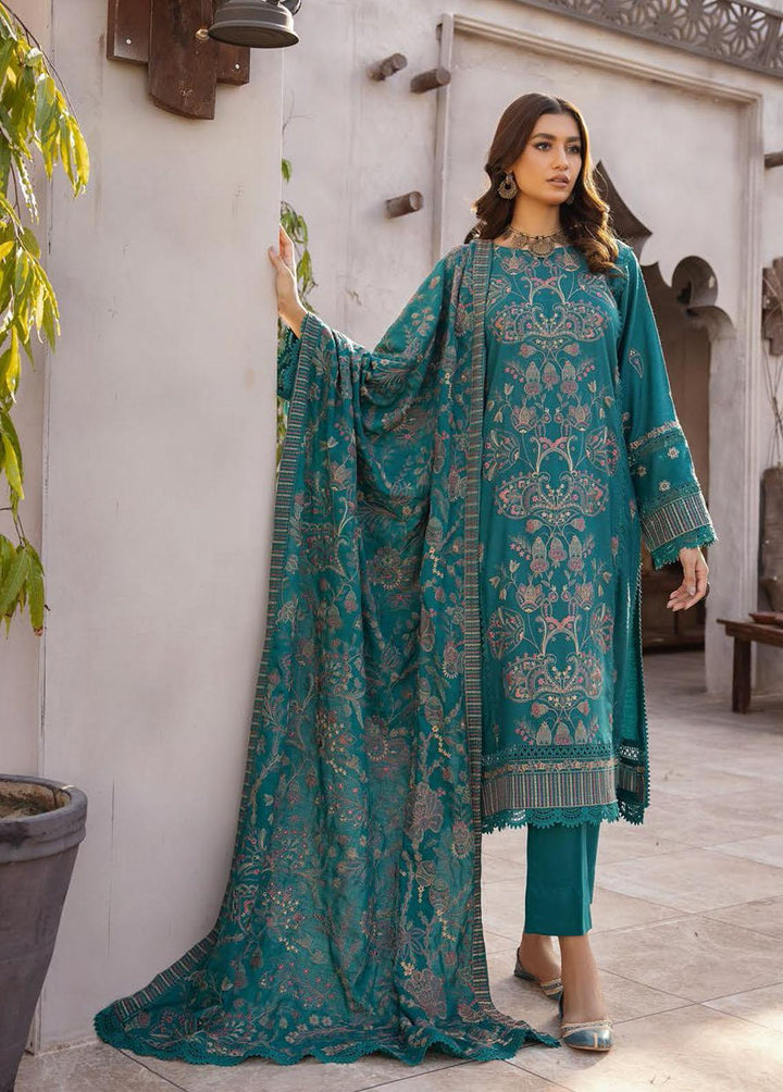 Elma by Riaz Arts Embroidered Leather Peach Suits Unstitched 3 Piece RA22E 02 - Winter Collection