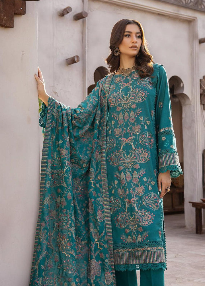 Elma by Riaz Arts Embroidered Leather Peach Suits Unstitched 3 Piece RA22E 02 - Winter Collection