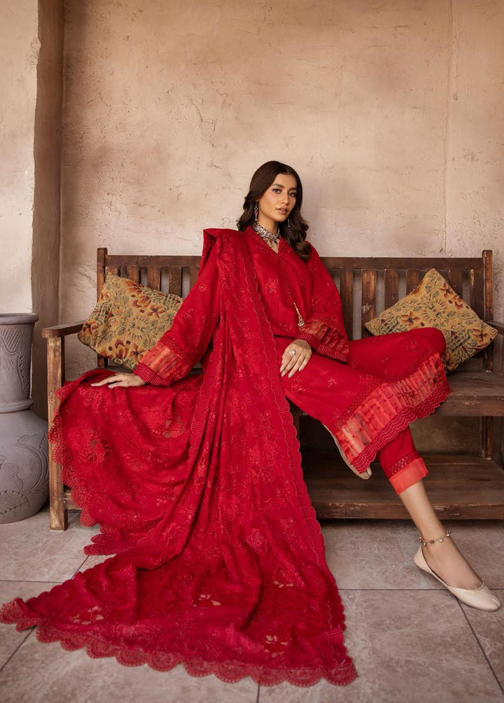 Elma by Riaz Arts Embroidered Leather Peach Suits Unstitched 3 Piece RA22E 03 - Winter Collection