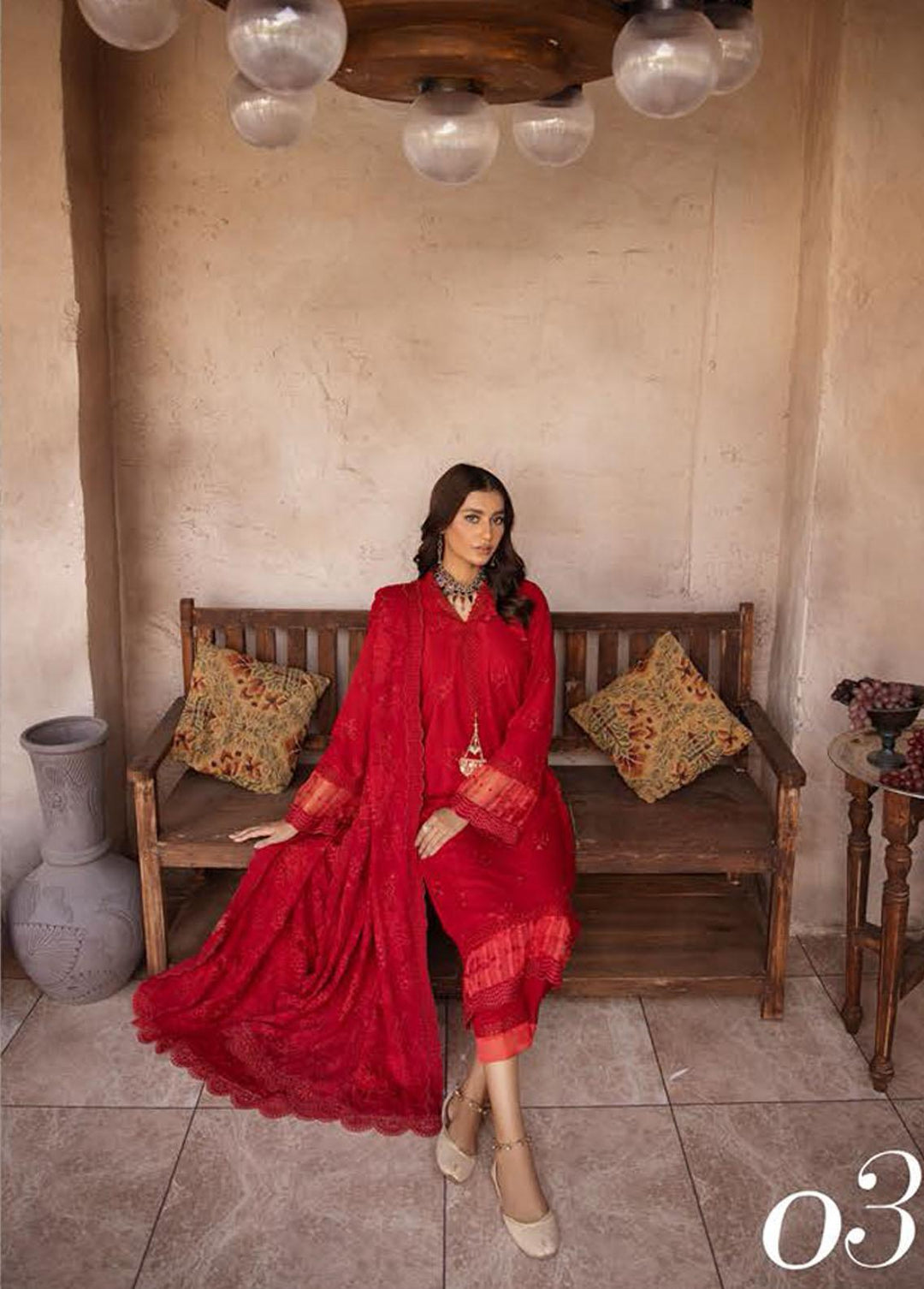 Elma by Riaz Arts Embroidered Leather Peach Suits Unstitched 3 Piece RA22E 03 - Winter Collection