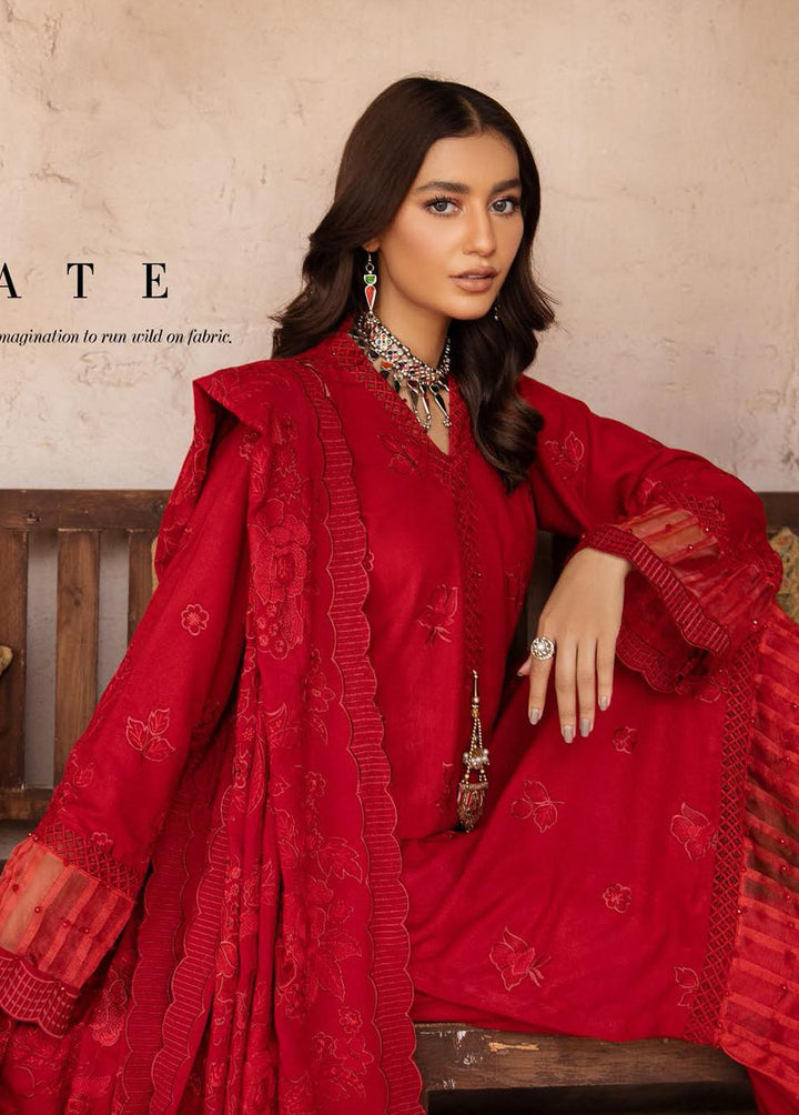 Elma by Riaz Arts Embroidered Leather Peach Suits Unstitched 3 Piece RA22E 03 - Winter Collection