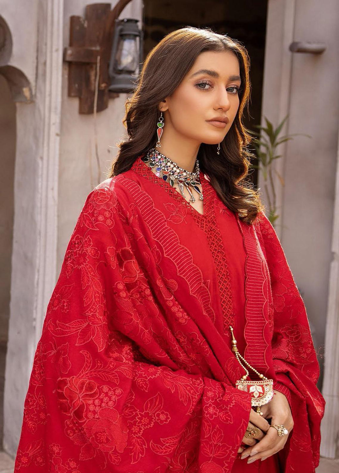 Elma by Riaz Arts Embroidered Leather Peach Suits Unstitched 3 Piece RA22E 03 - Winter Collection