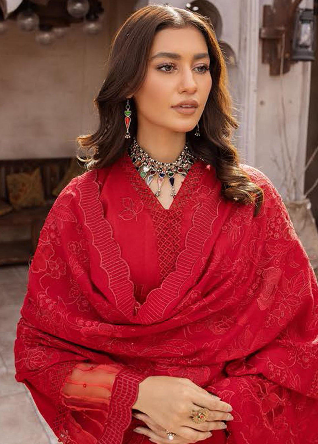 Elma by Riaz Arts Embroidered Leather Peach Suits Unstitched 3 Piece RA22E 03 - Winter Collection