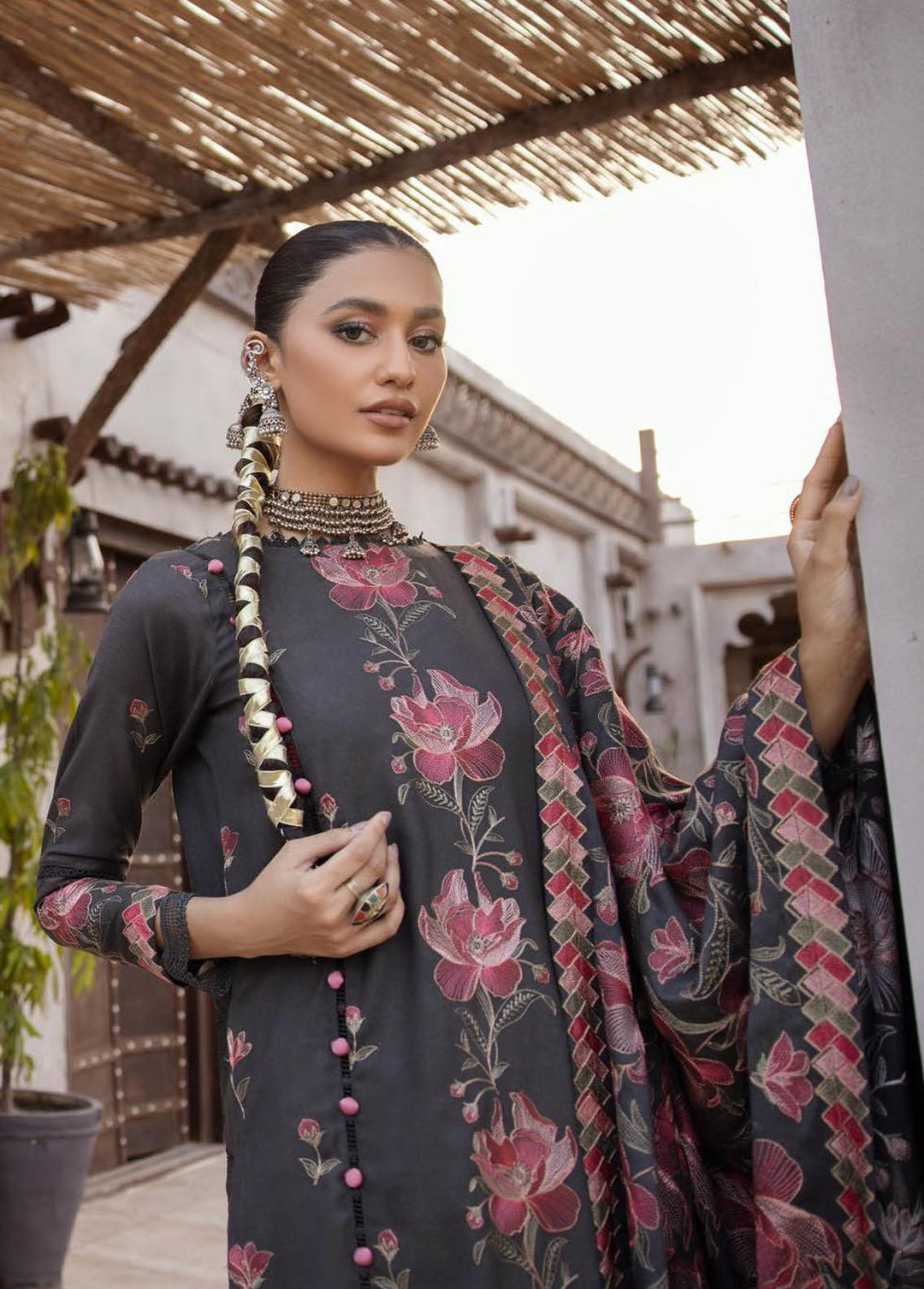 Elma by Riaz Arts Embroidered Leather Peach Suits Unstitched 3 Piece RA22E 04 - Winter Collection