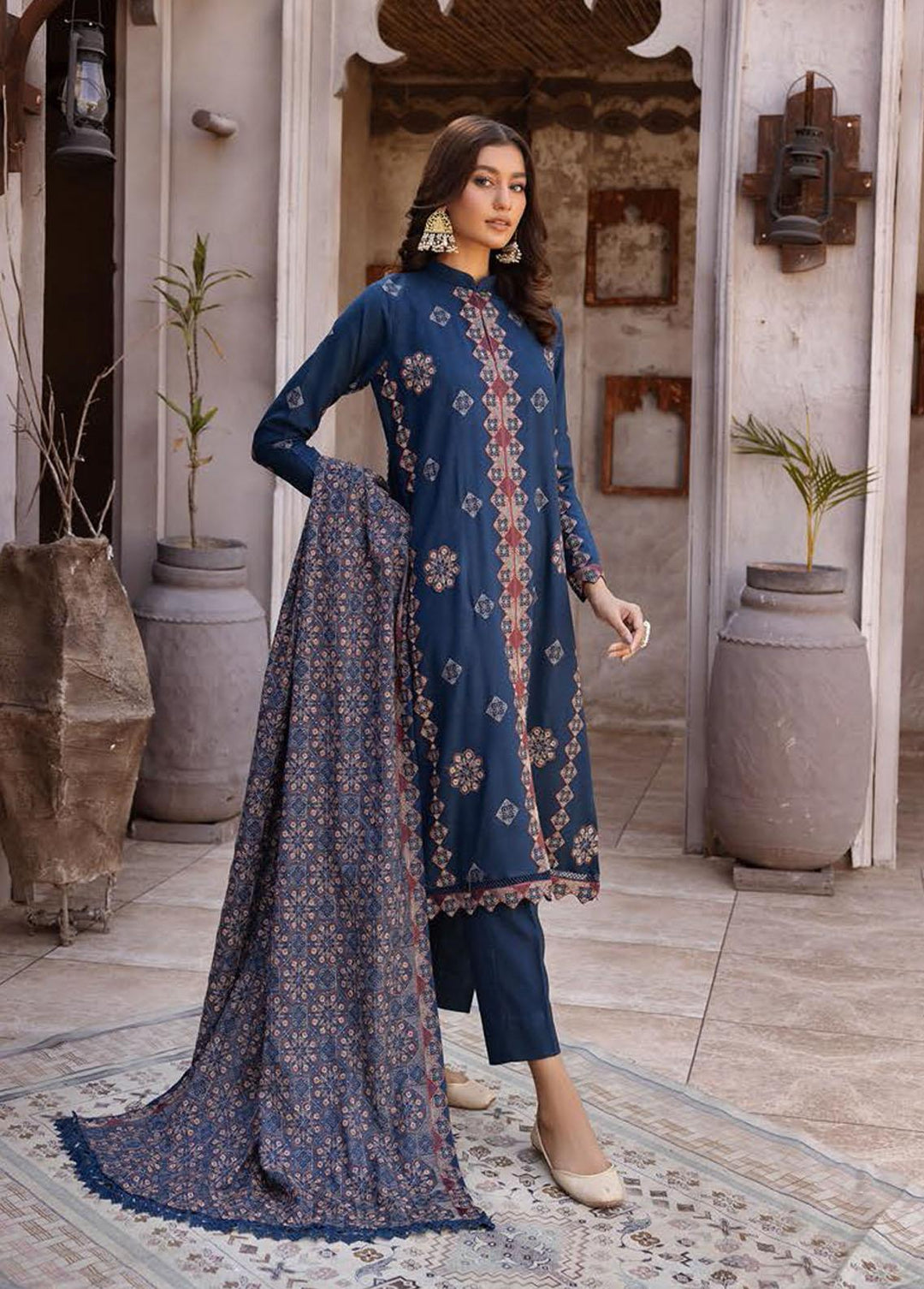Elma by Riaz Arts Embroidered Leather Peach Suits Unstitched 3 Piece RA22E 06 - Winter Collection