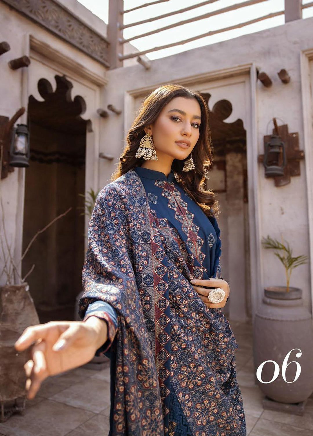 Elma by Riaz Arts Embroidered Leather Peach Suits Unstitched 3 Piece RA22E 06 - Winter Collection