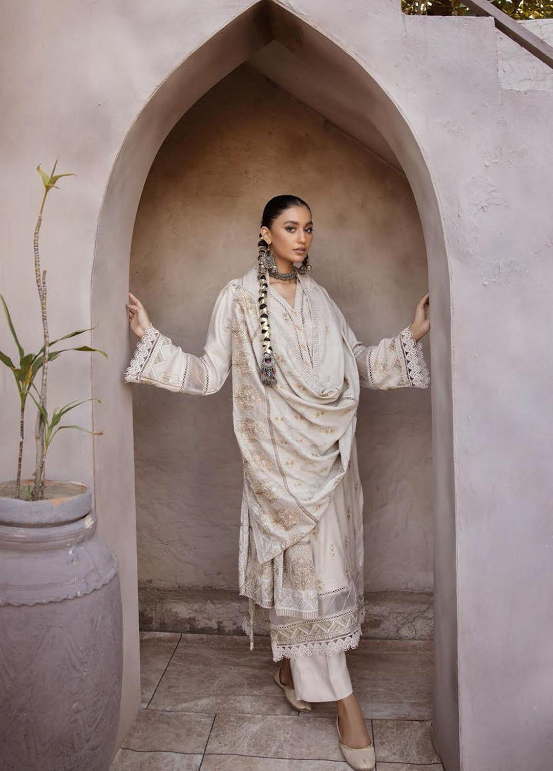 Elma by Riaz Arts Embroidered Leather Peach Suits Unstitched 3 Piece RA22E 07 - Winter Collection