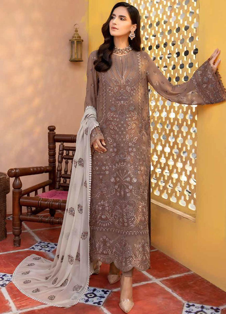Elnaz By Flossie Embroidered Chiffon Suits Unstitched 3 Piece FS23EZ E-101 Otter - Festive Collection