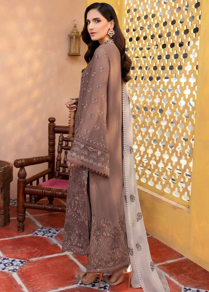 Elnaz By Flossie Embroidered Chiffon Suits Unstitched 3 Piece FS23EZ E-101 Otter - Festive Collection