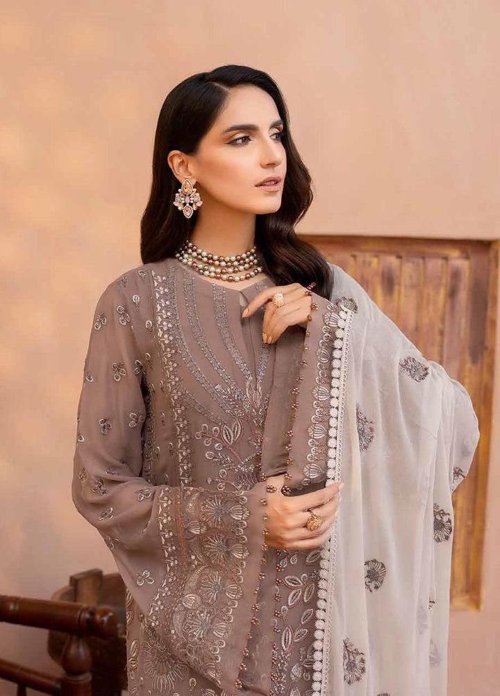 Elnaz By Flossie Embroidered Chiffon Suits Unstitched 3 Piece FS23EZ E-101 Otter - Festive Collection