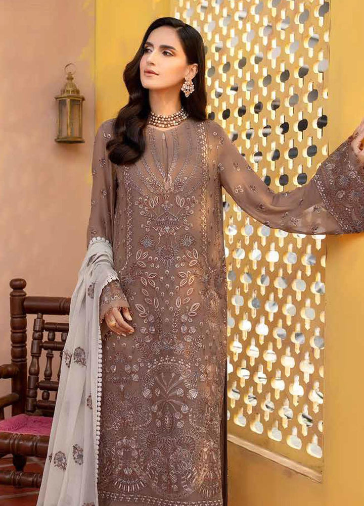 Elnaz By Flossie Embroidered Chiffon Suits Unstitched 3 Piece FS23EZ E-101 Otter - Festive Collection
