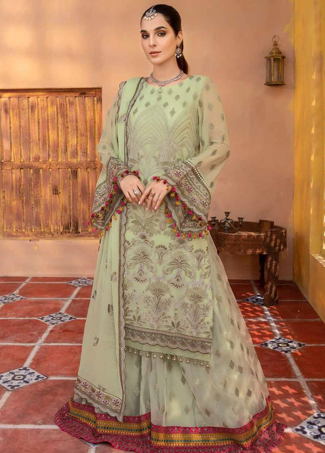 Elnaz By Flossie Embroidered Chiffon Suits Unstitched 3 Piece FS23EZ E-104 Mosstone - Festive Collection