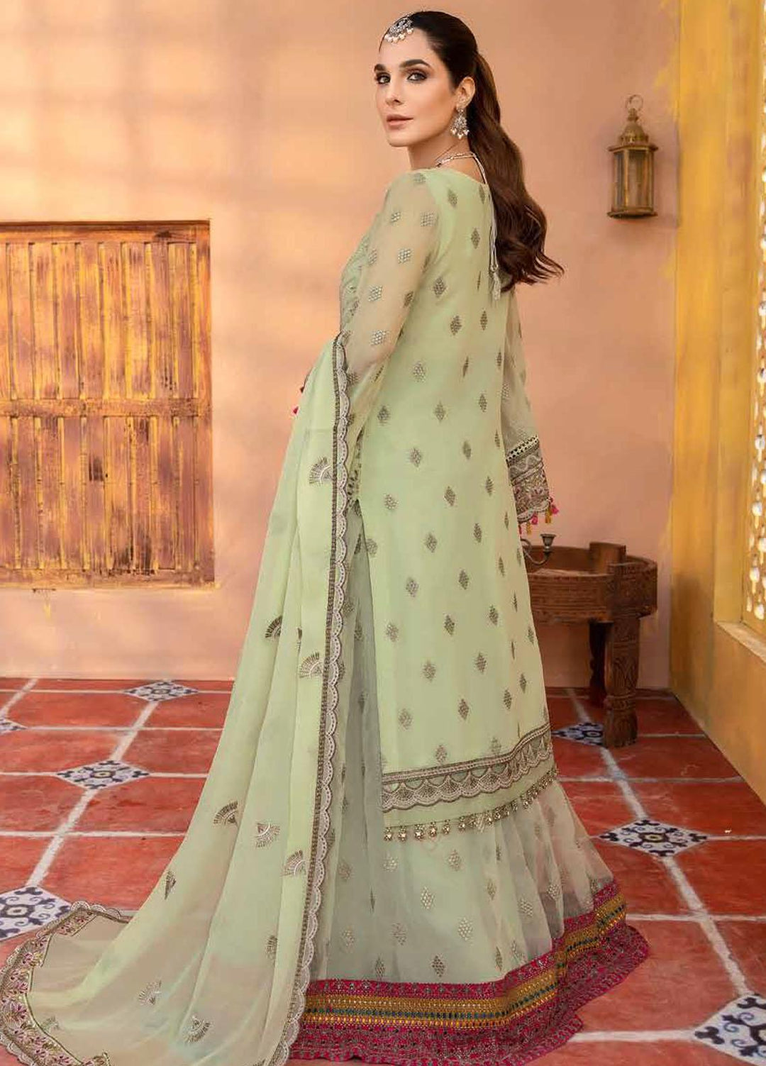 Elnaz By Flossie Embroidered Chiffon Suits Unstitched 3 Piece FS23EZ E-104 Mosstone - Festive Collection