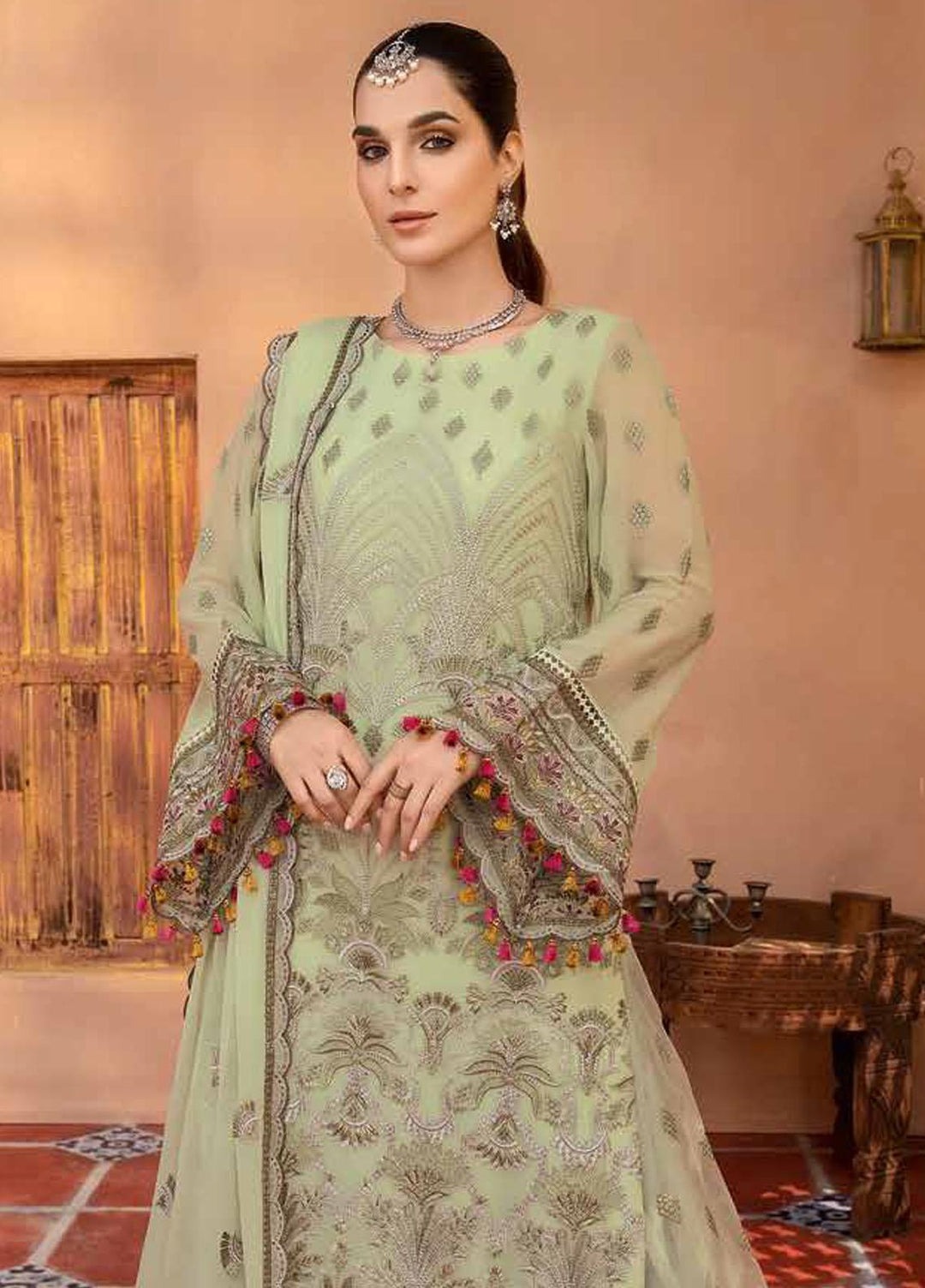 Elnaz By Flossie Embroidered Chiffon Suits Unstitched 3 Piece FS23EZ E-104 Mosstone - Festive Collection