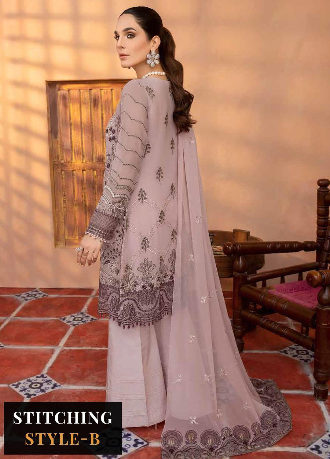 Elnaz By Flossie Embroidered Chiffon Suits Unstitched 3 Piece FS23EZ E-107 Peony - Festive Collection