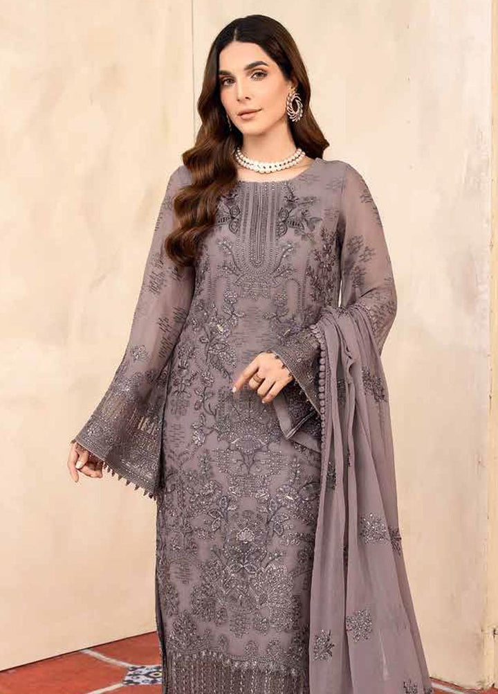 Elnaz By Flossie Embroidered Chiffon Suits Unstitched 3 Piece FS23EZ E-110 Mesa Rose - Festive Collection