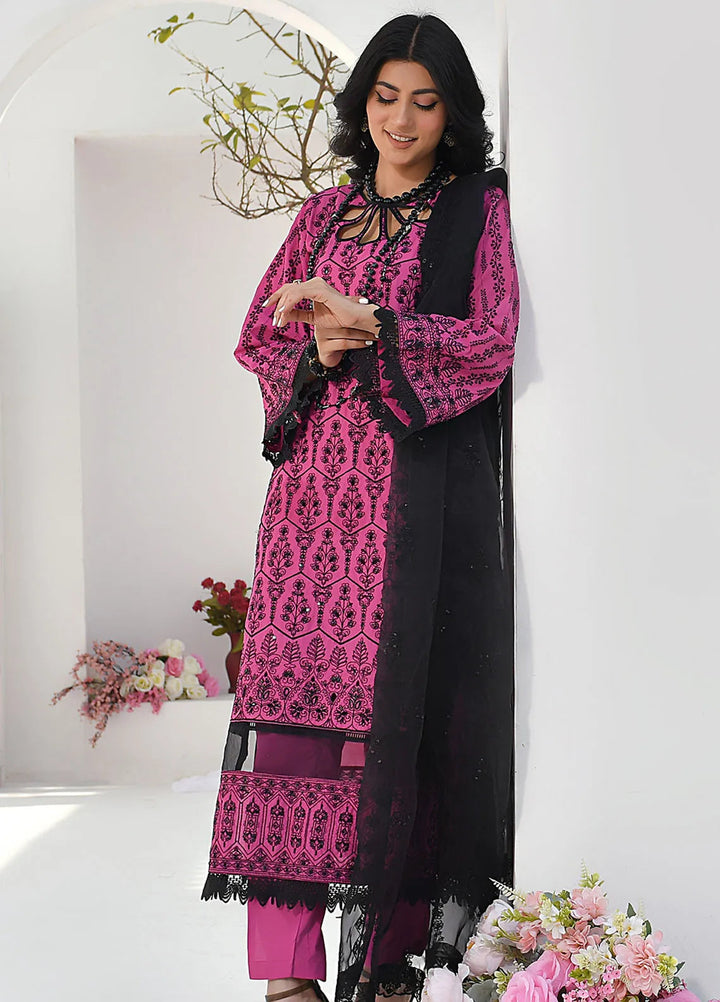 Elsyia By Fiona Chikankari Lawn Suit Unstitched 3 Piece FO24E Mystic Cherry - Summer Collection