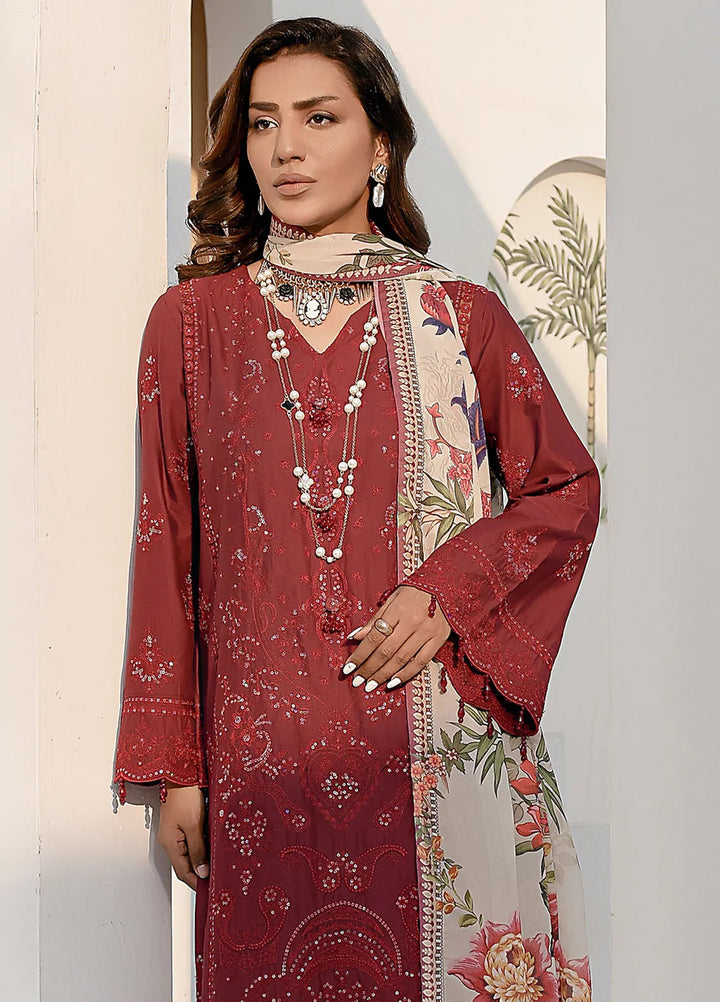 Elsyia By Fiona Embroidered Lawn Suit Unstitched 3 Piece FO24E Radiant Rose - Summer Collection
