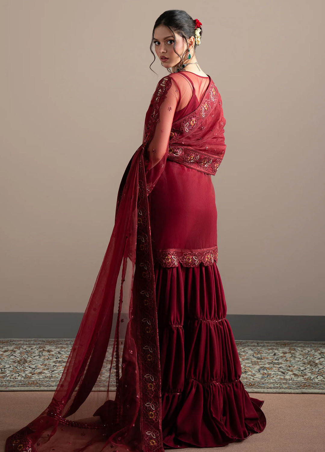 Elvin by Fabiha Fatima Pret Embroidered Net 3 Piece Suit Rubeia