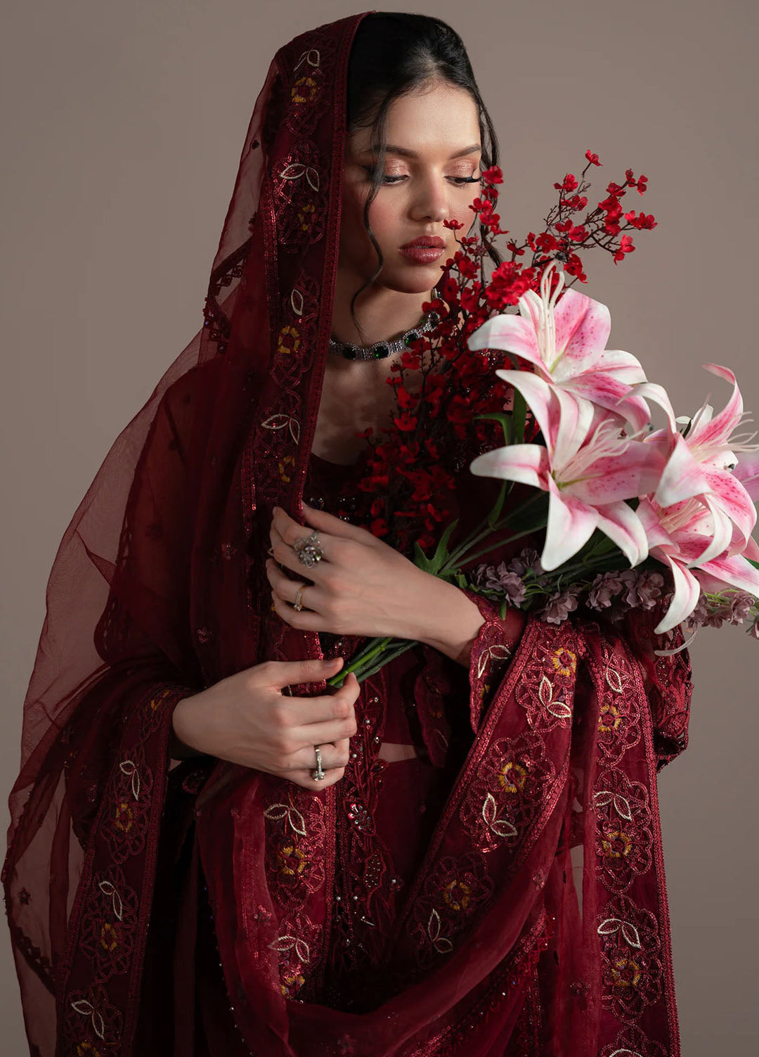 Elvin by Fabiha Fatima Pret Embroidered Net 3 Piece Suit Rubeia