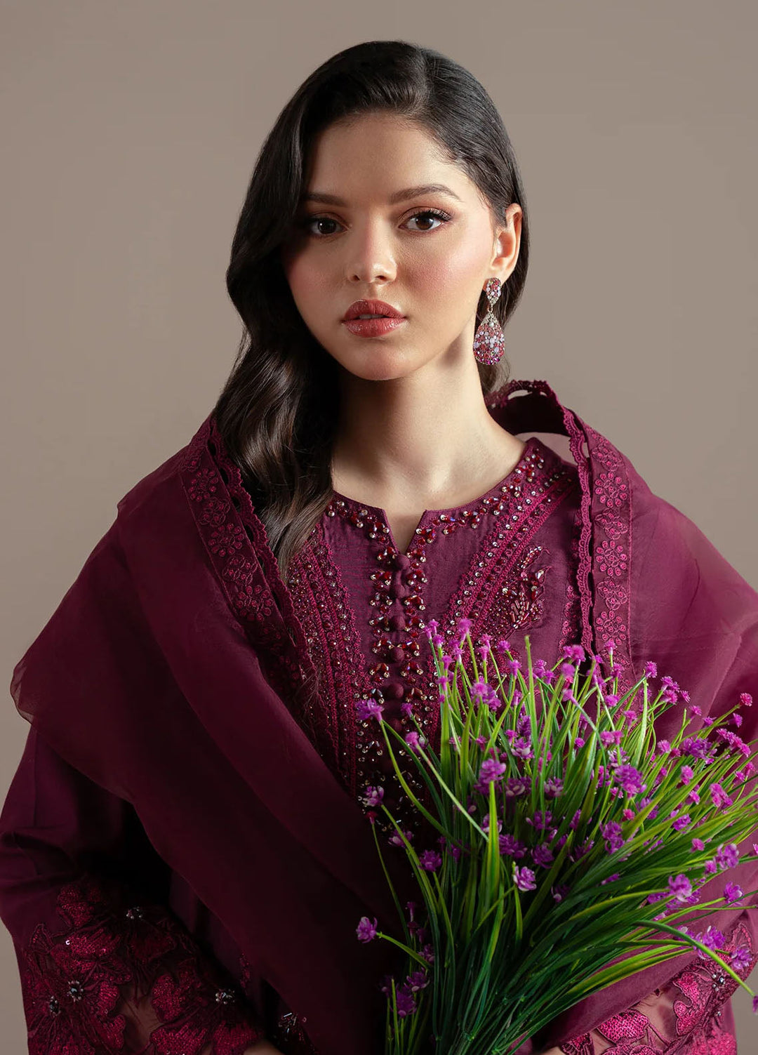 Elvin by Fabiha Fatima Pret Embroidered Silk 3 Piece Suit Lazel