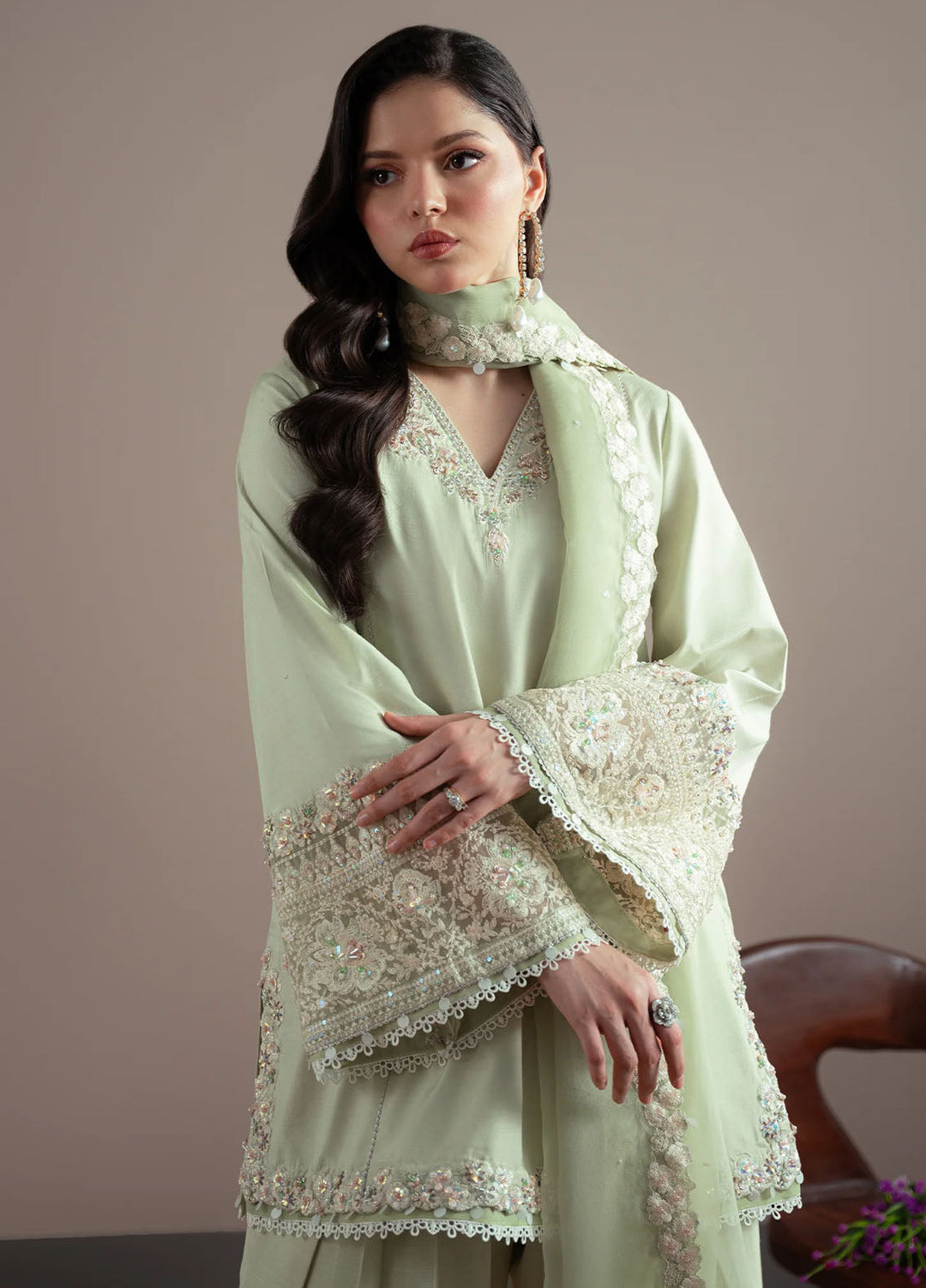 Elvin by Fabiha Fatima Pret Embroidered Silk 3 Piece Suit Sage
