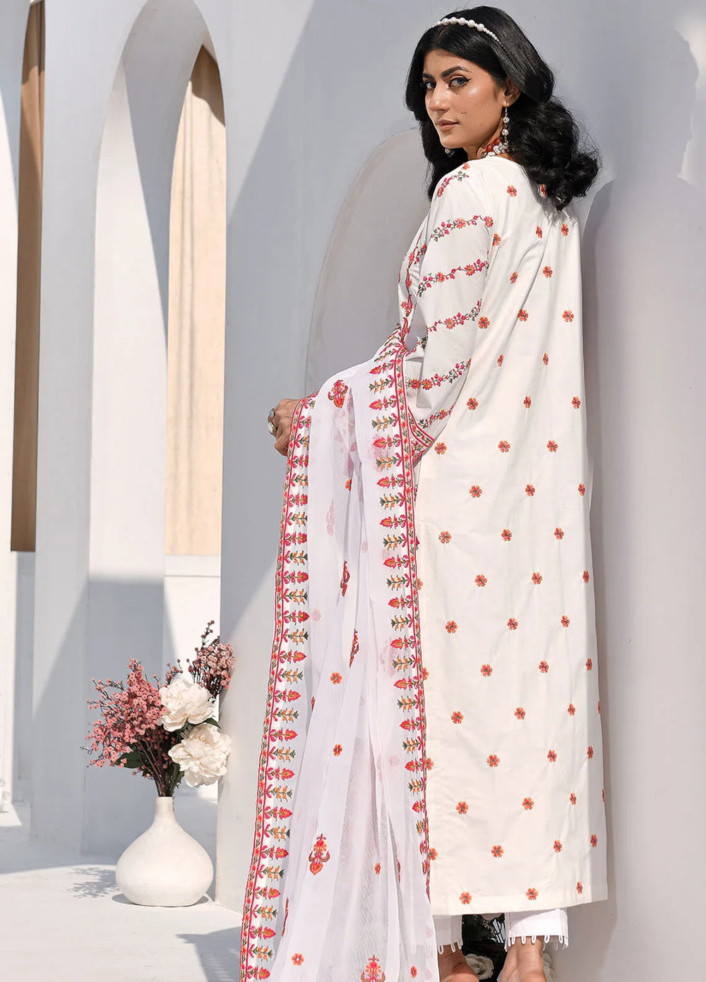 Elysia By Fiona Pret Embroidered Cotton 3 Piece Suit For Girls Marigold