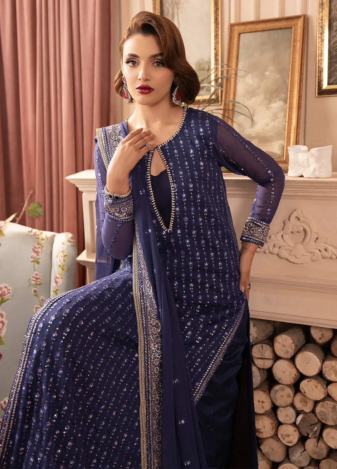 Elyssa by Sahane Embroidered Chiffon Suits Unstitched 3 Piece SNE25EL CT-19002 Elle - Formal Collection