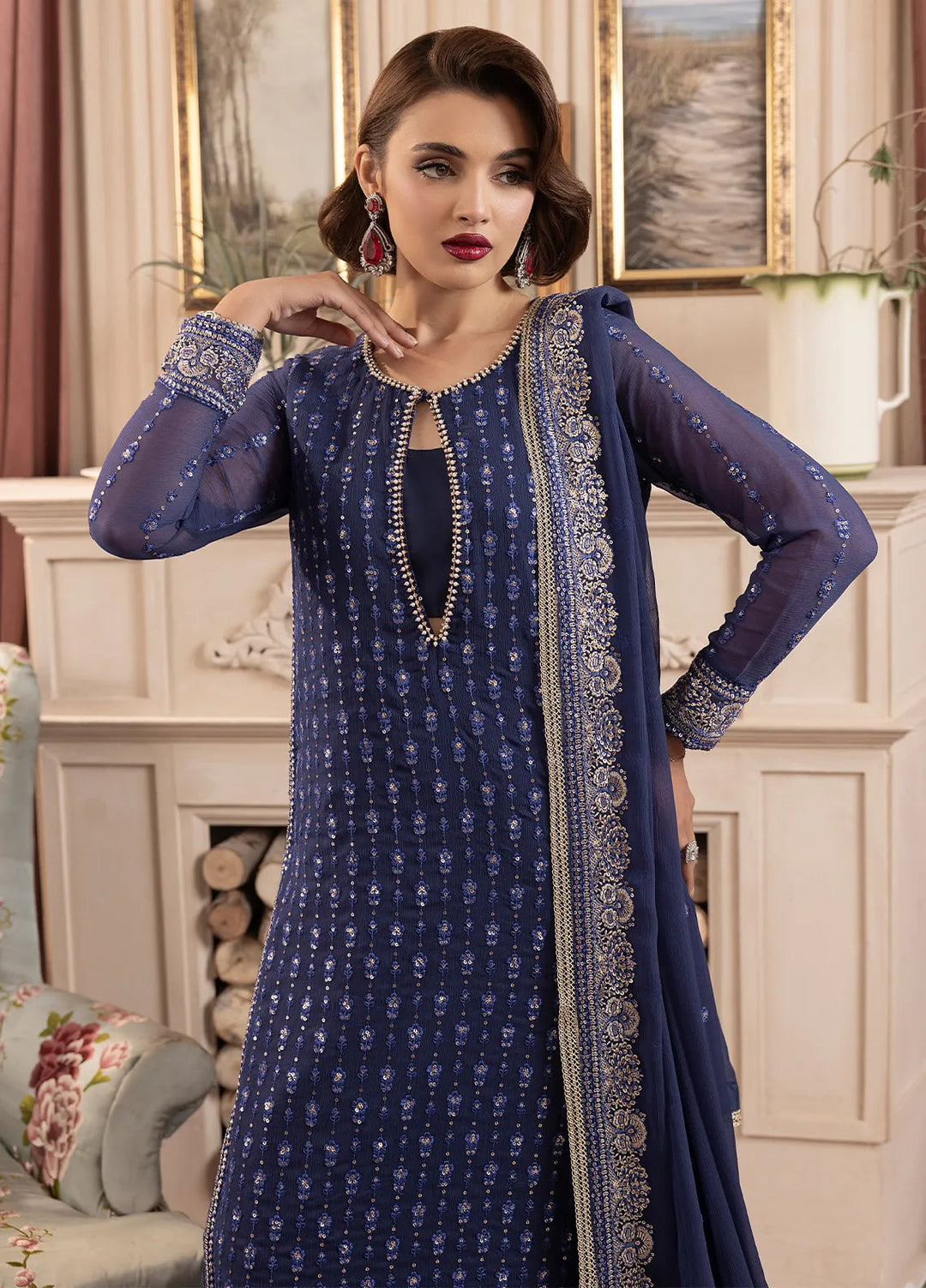 Elyssa by Sahane Embroidered Chiffon Suits Unstitched 3 Piece SNE25EL CT-19002 Elle - Formal Collection