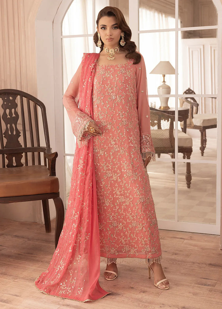 Elyssa by Sahane Embroidered Chiffon Suits Unstitched 3 Piece SNE25EL CT-19003 Rosa - Formal Collection