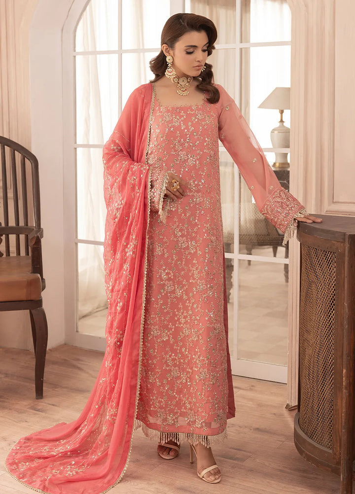 Elyssa by Sahane Embroidered Chiffon Suits Unstitched 3 Piece SNE25EL CT-19003 Rosa - Formal Collection