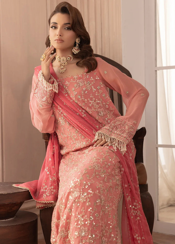 Elyssa by Sahane Embroidered Chiffon Suits Unstitched 3 Piece SNE25EL CT-19003 Rosa - Formal Collection
