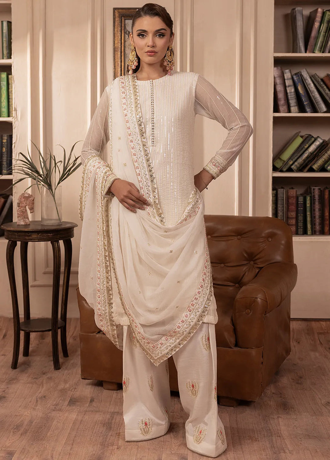 Elyssa by Sahane Embroidered Chiffon Suits Unstitched 3 Piece SNE25EL CT-19005 Perle - Formal Collection