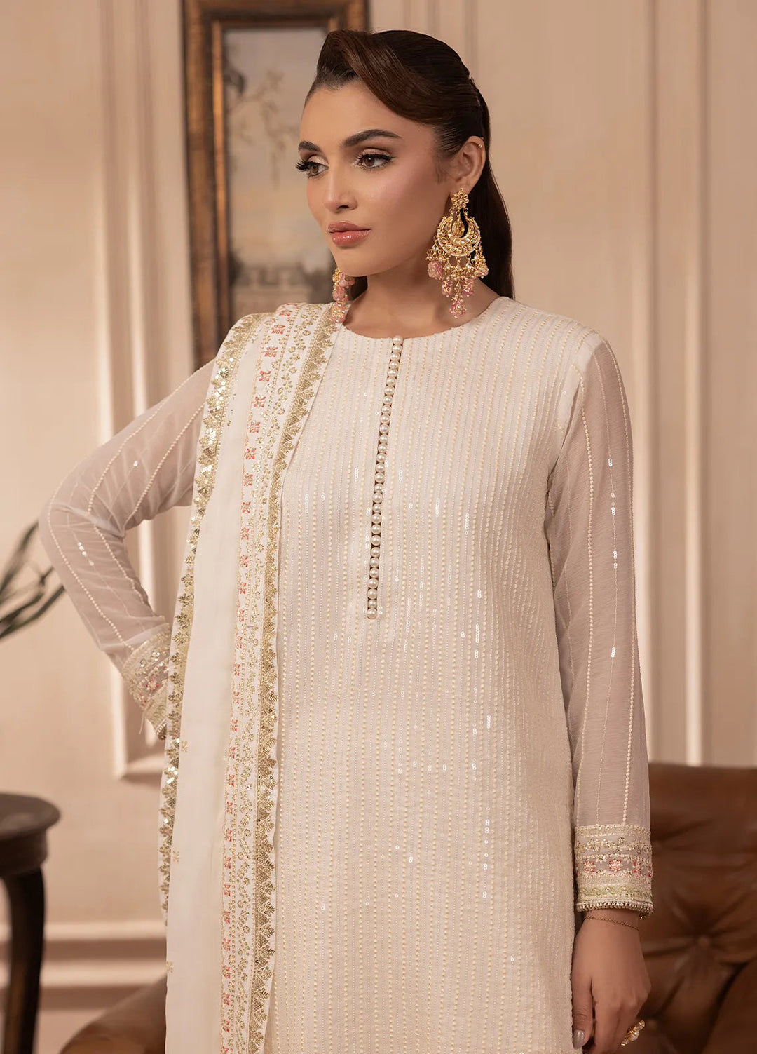Elyssa by Sahane Embroidered Chiffon Suits Unstitched 3 Piece SNE25EL CT-19005 Perle - Formal Collection
