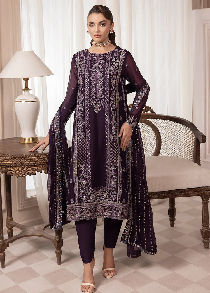 Elyssa by Sahane Embroidered Chiffon Suits Unstitched 3 Piece SNE25EL CT-19006 Mure - Formal Collection