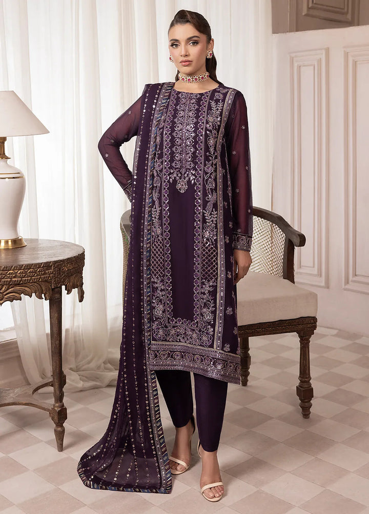 Elyssa by Sahane Embroidered Chiffon Suits Unstitched 3 Piece SNE25EL CT-19006 Mure - Formal Collection