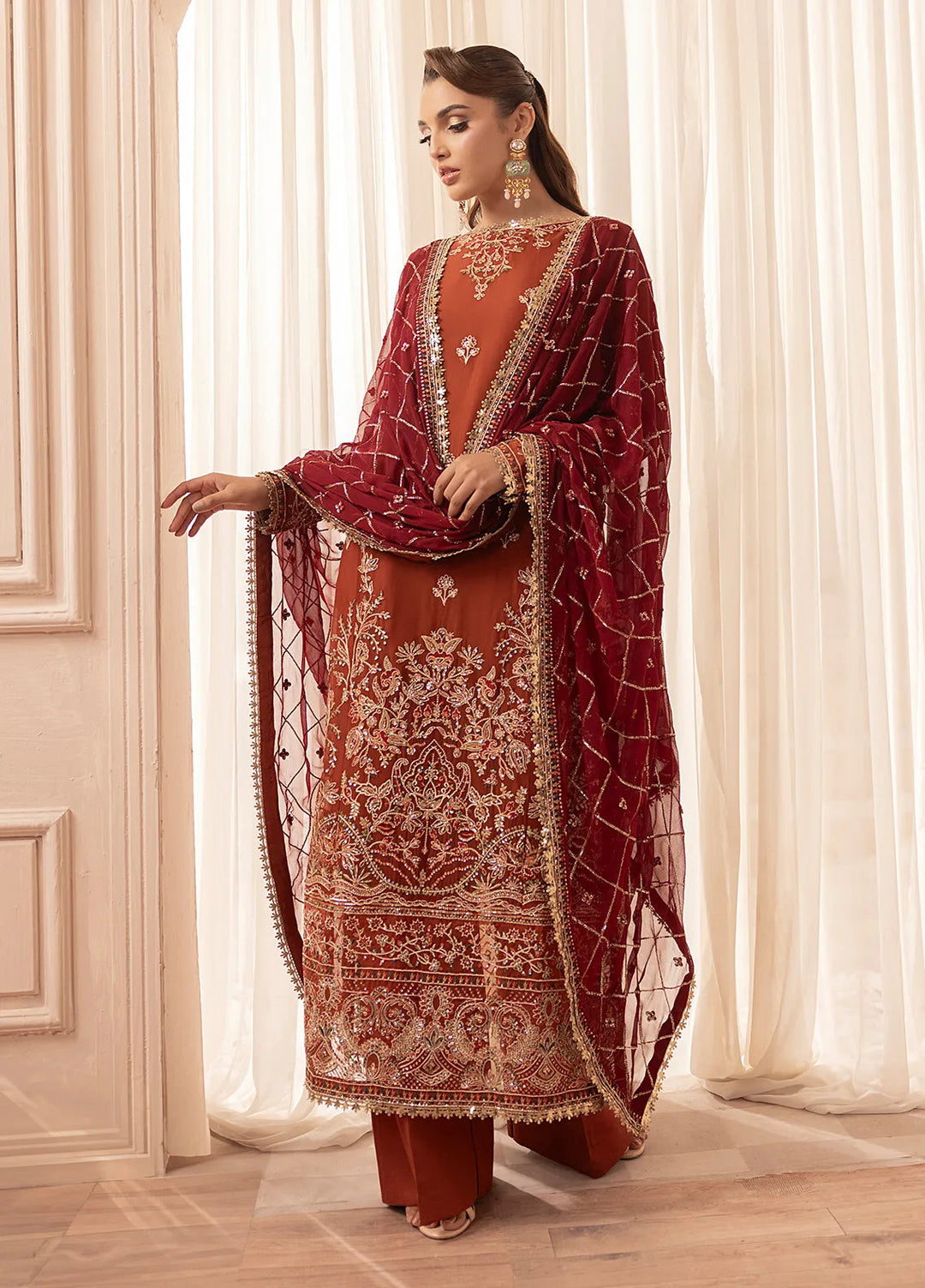 Elyssa by Sahane Embroidered Chiffon Suits Unstitched 3 Piece SNE25EL CT-19007 Dune - Formal Collection