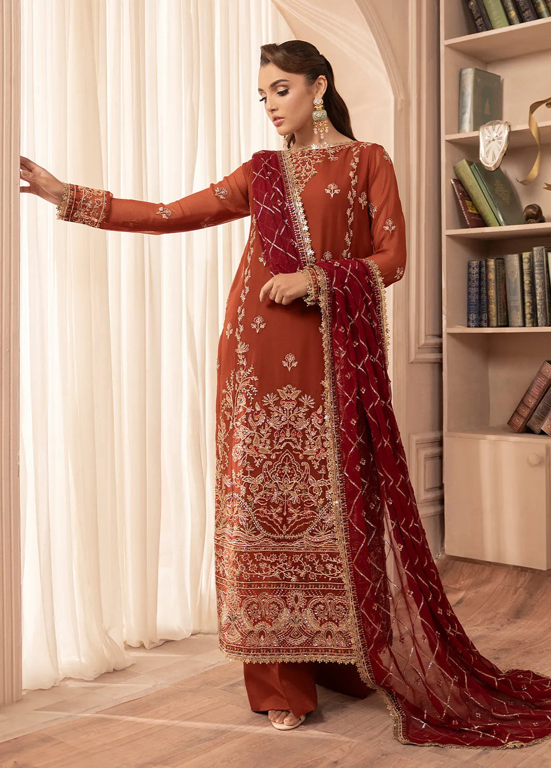 Elyssa by Sahane Embroidered Chiffon Suits Unstitched 3 Piece SNE25EL CT-19007 Dune - Formal Collection