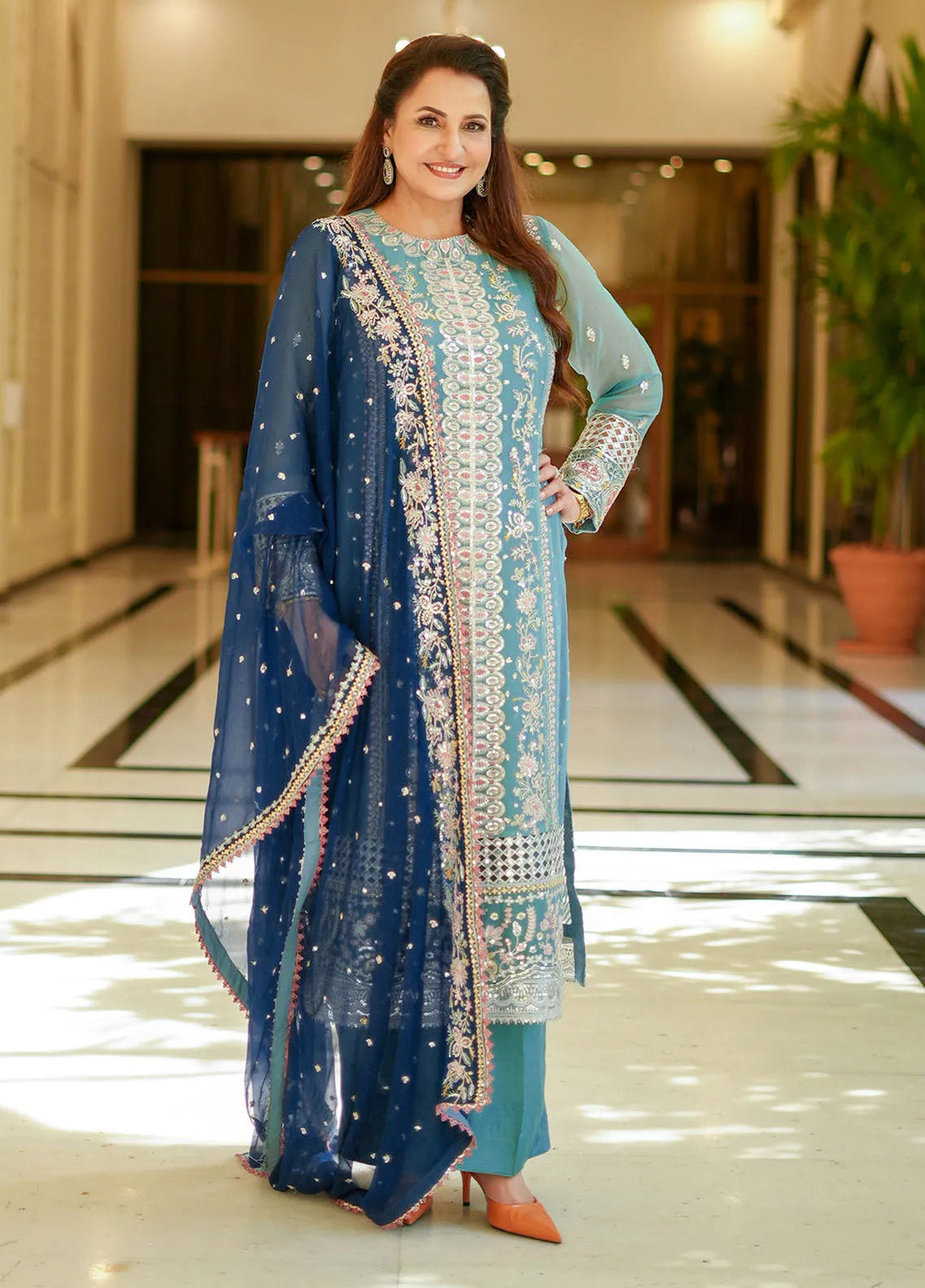 Elyssa by Sahane Embroidered Chiffon Suits Unstitched 3 Piece SNE25EL CT-19008 Cedra - Formal Collection