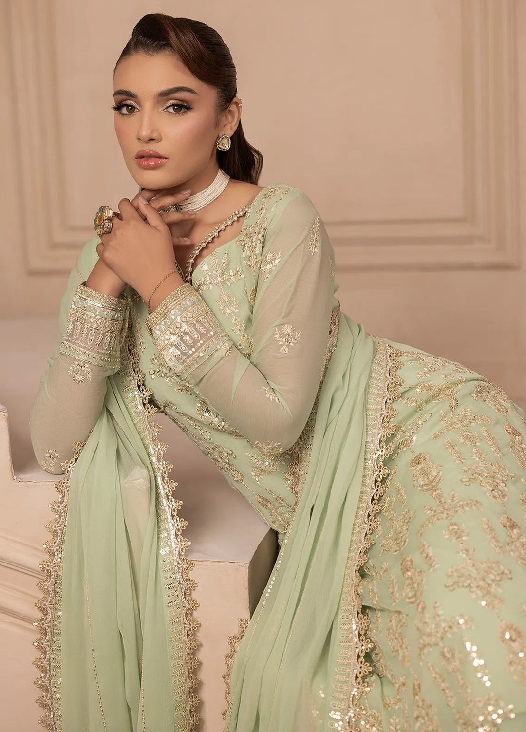 Elyssa by Sahane Embroidered Chiffon Suits Unstitched 3 Piece SNE25EL CT-19004 Emera - Formal Collection