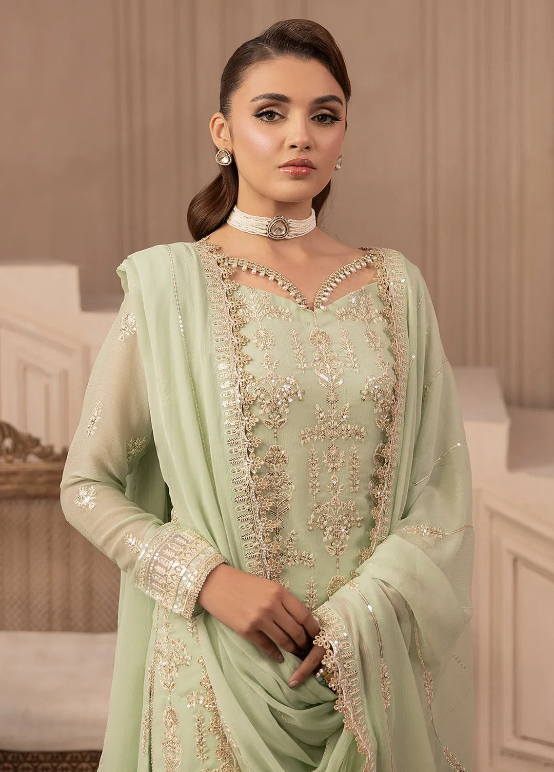 Elyssa by Sahane Embroidered Chiffon Suits Unstitched 3 Piece SNE25EL CT-19004 Emera - Formal Collection