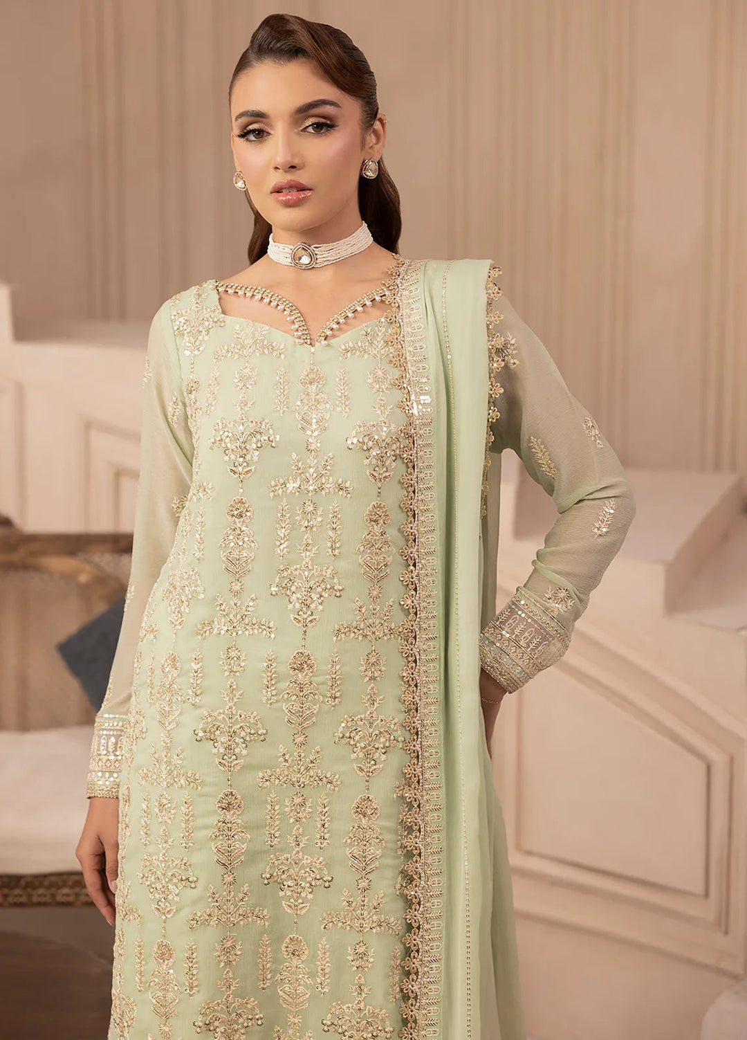 Elyssa by Sahane Embroidered Chiffon Suits Unstitched 3 Piece SNE25EL CT-19004 Emera - Formal Collection