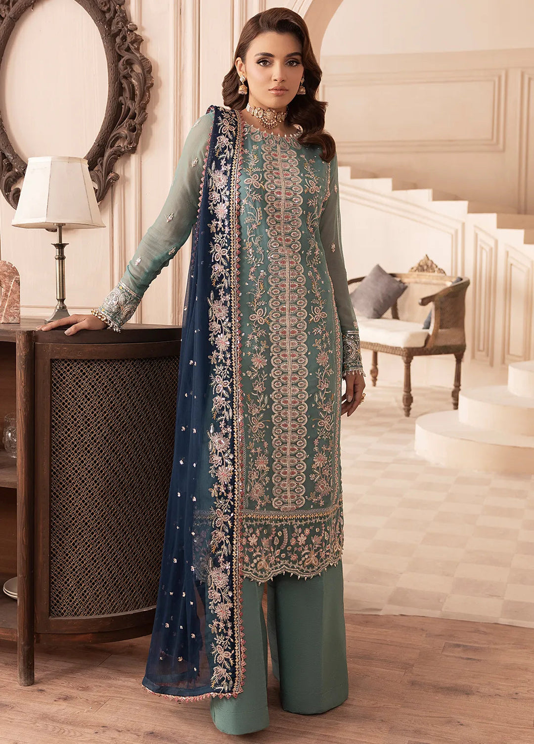 Elyssa by Sahane Embroidered Chiffon Suits Unstitched 3 Piece SNE25EL CT-19008 Cedra - Formal Collection
