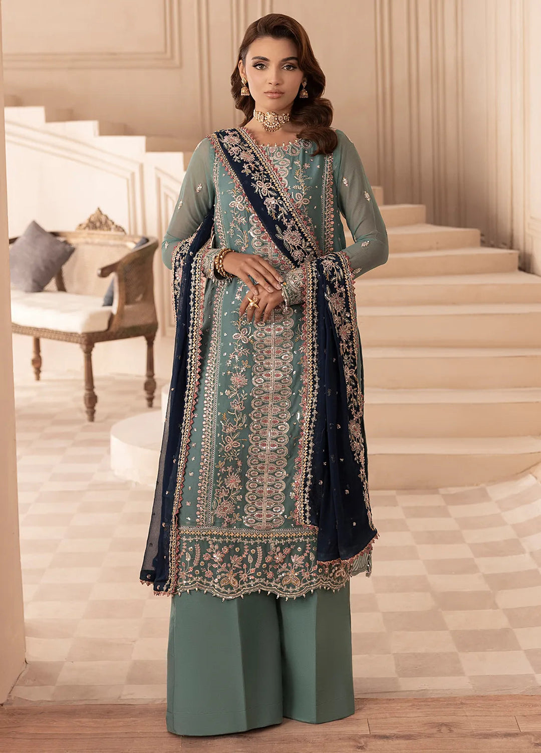 Elyssa by Sahane Embroidered Chiffon Suits Unstitched 3 Piece SNE25EL CT-19008 Cedra - Formal Collection