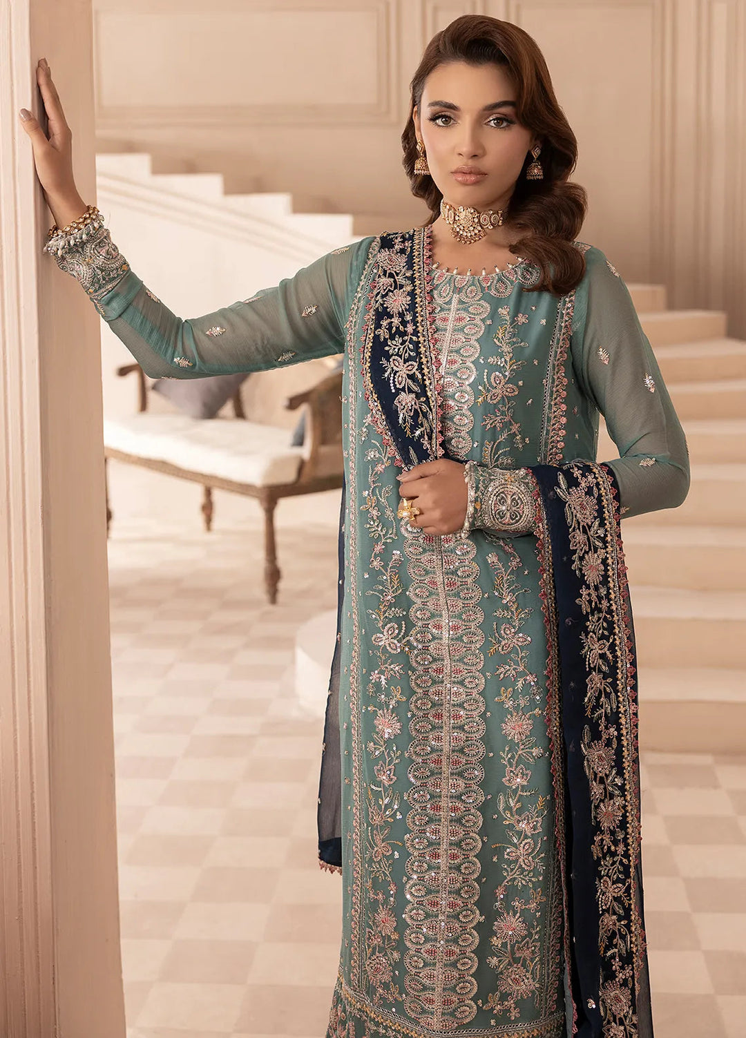 Elyssa by Sahane Embroidered Chiffon Suits Unstitched 3 Piece SNE25EL CT-19008 Cedra - Formal Collection