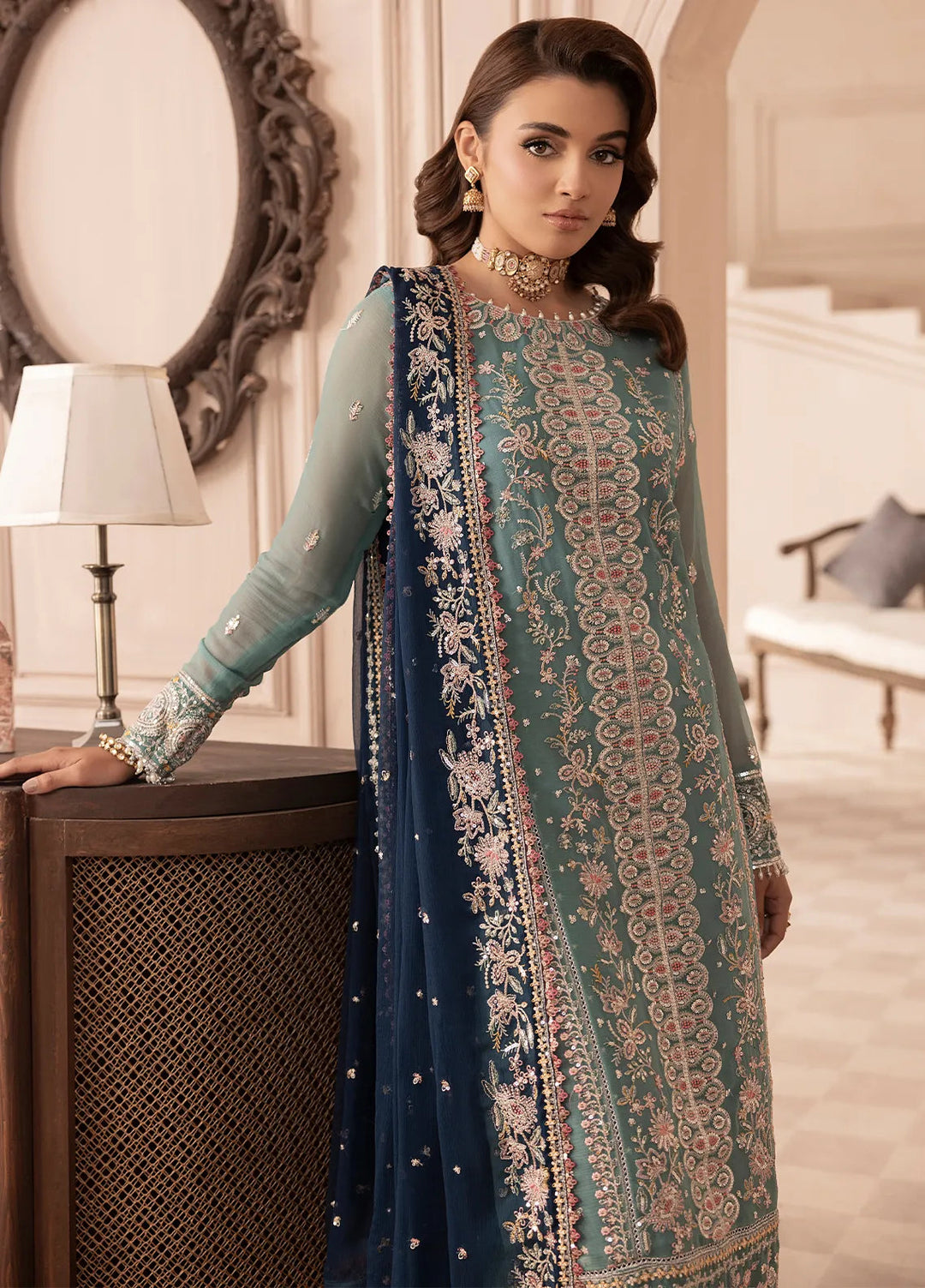 Elyssa by Sahane Embroidered Chiffon Suits Unstitched 3 Piece SNE25EL CT-19008 Cedra - Formal Collection