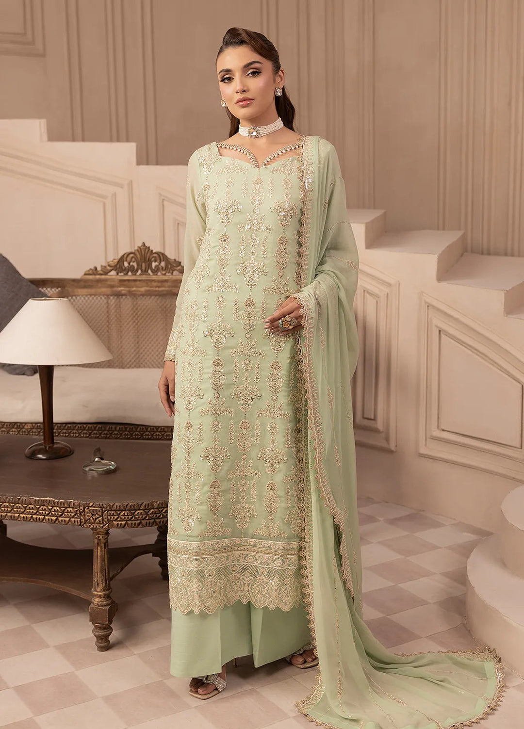 Elyssa by Sahane Embroidered Chiffon Suits Unstitched 3 Piece SNE25EL CT-19004 Emera - Formal Collection