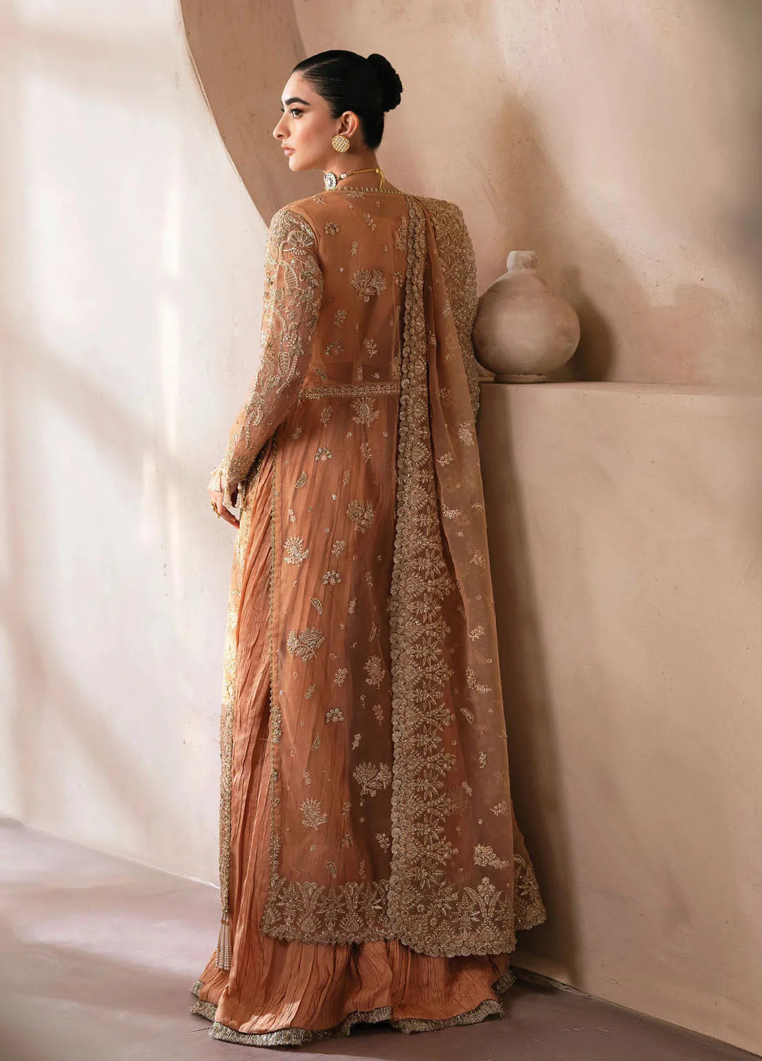 Emaan Adeel Embroidered Organza Suit Unstitched 3 Piece EA25CC Camelia - Luxury Collection